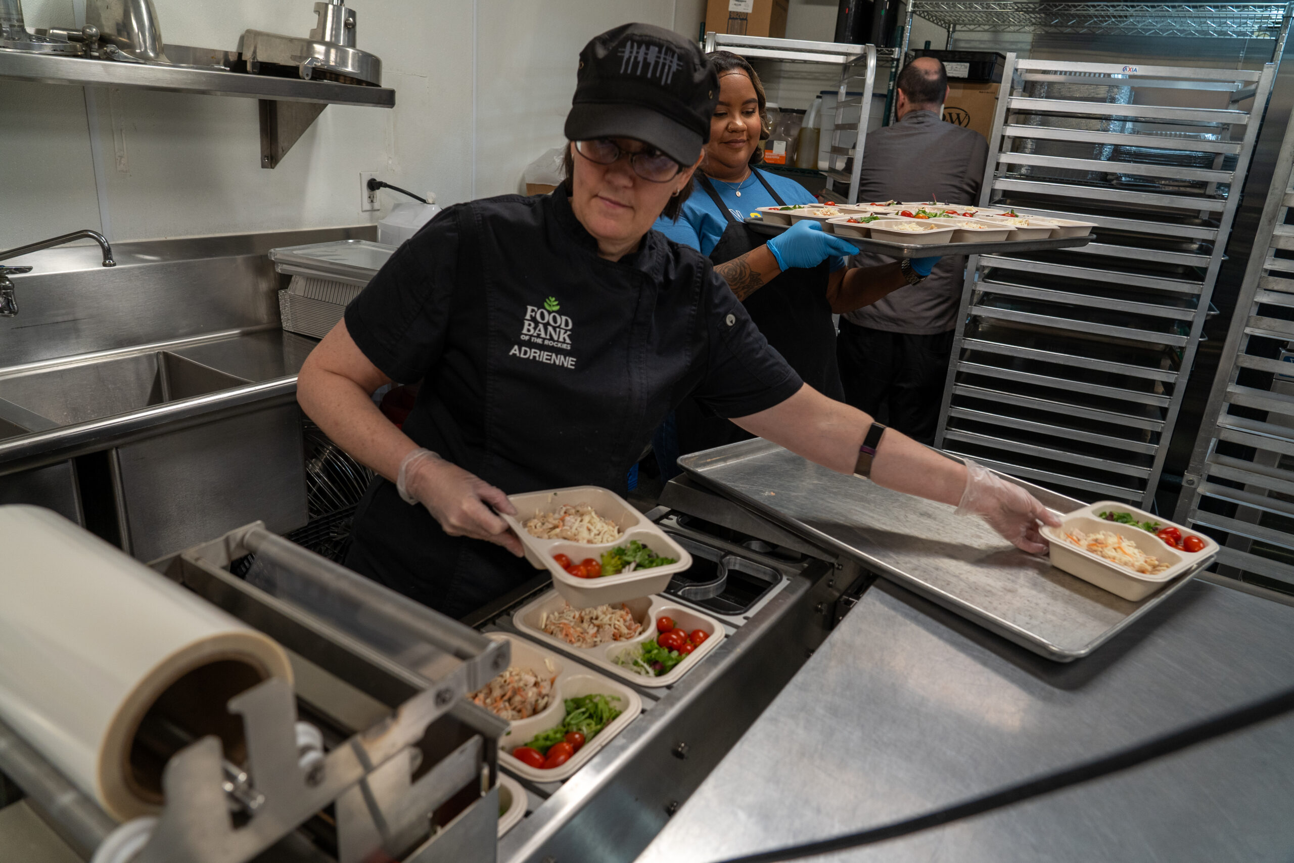 FBR Kitchen – 11.23(2) Food Bank of the Rockies staff prepare plated meals for community members.