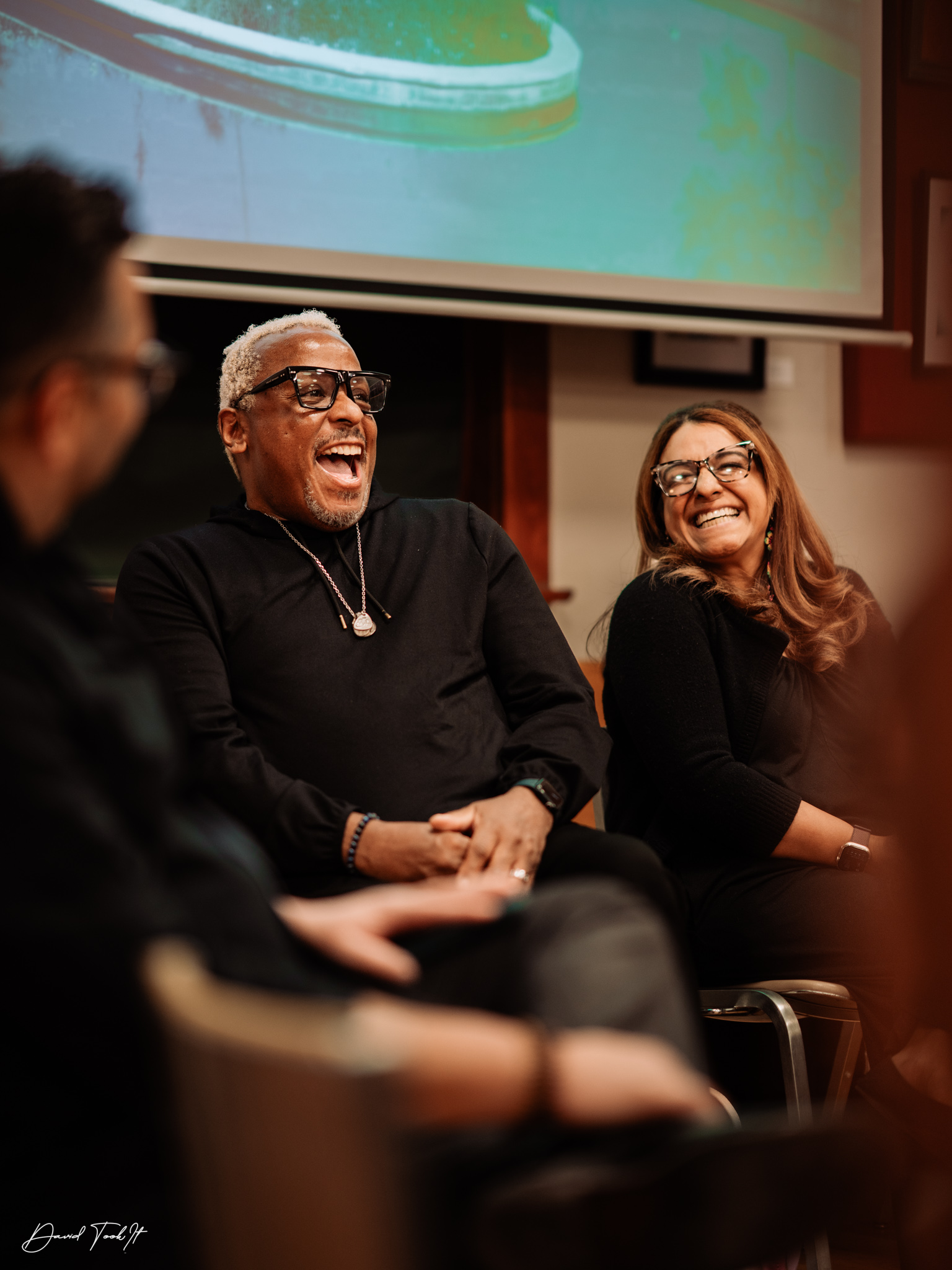 Pueblo25-29 Boettcher Fellows Kennedy Pugh (left) and Randi Addington (right) of Pueblo share a moment of levity at a State of Leadership convening last week in the Southern Colorado community.