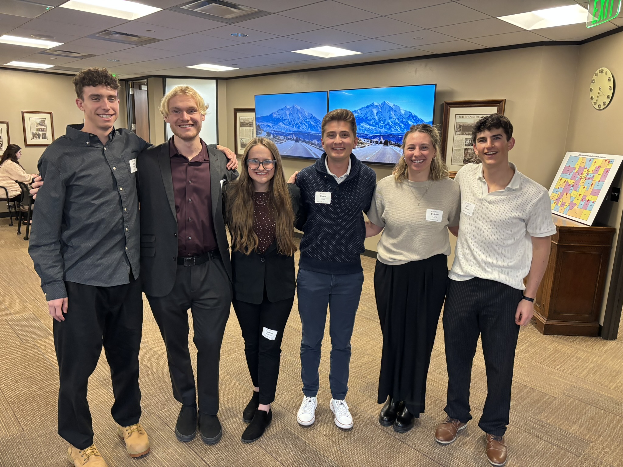 From left to right: Bryce Hunter, Time Niemeyer, Carmen Anarella, Kalen Sieja, Sydney Cure, and Eli Cohen.