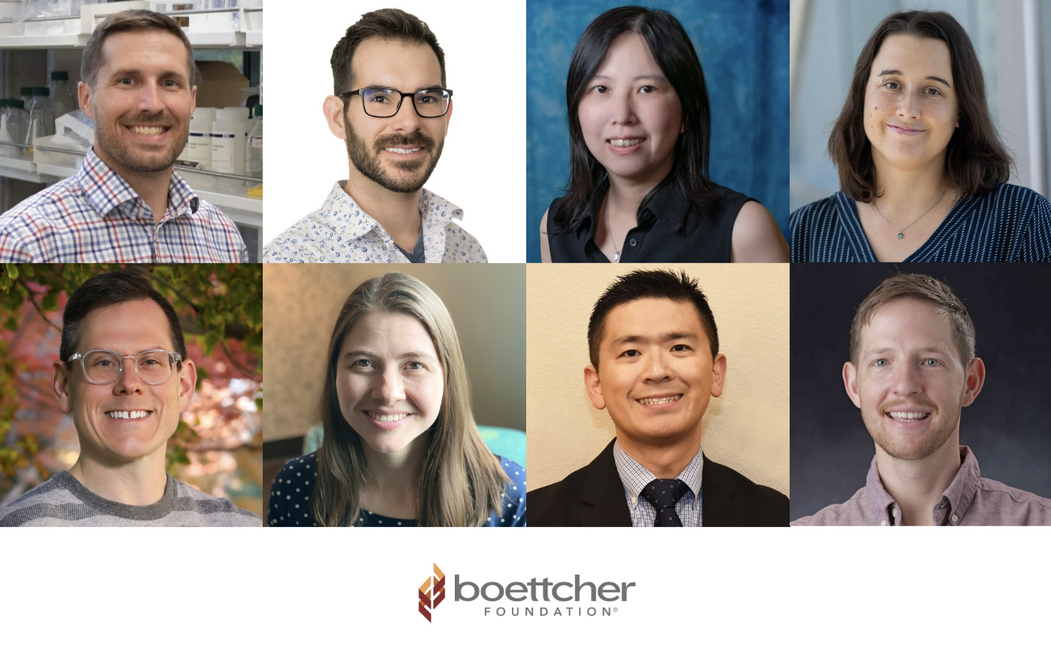 2026 Class of Boettcher Investigators (Shown L-R): Casey M. Gries, PhD; R. Adam Harris, DVM, PhD; Chen-Shan (Julia) Woodcock, PhD.; Alessandra Brambati, PhD; Katherine Kissler, CNM, PhD.; Katherine Kissler, CNM, PhD.; and Matthew Olm, PhD